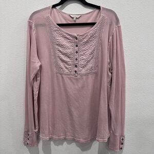 Lucky Brand Embroidered Henley Themal  Shirt in Pink Sz: 2XL Y2K Indie Casual